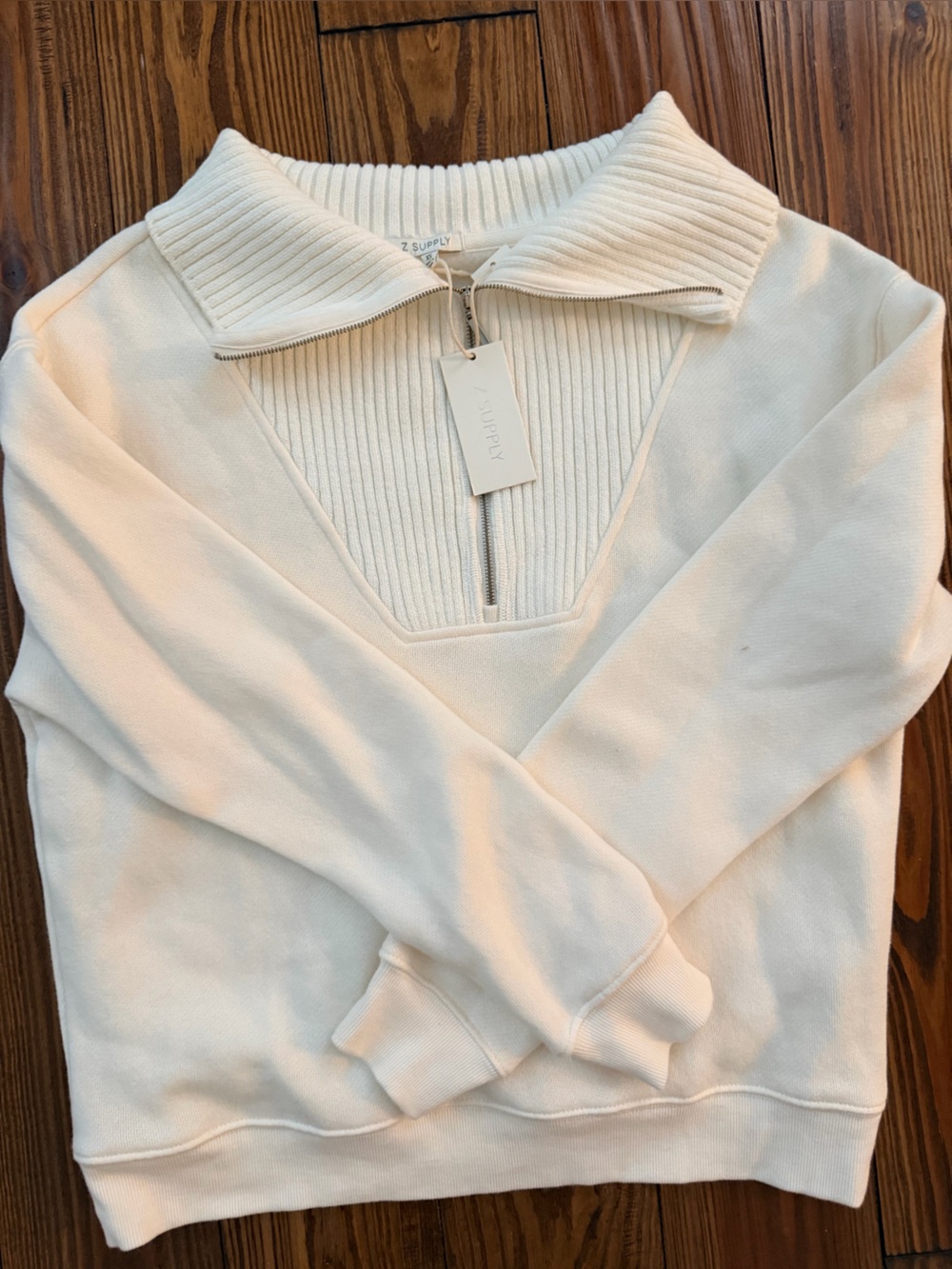 Z Supply Cream Ribbed Half-Zip Pullover